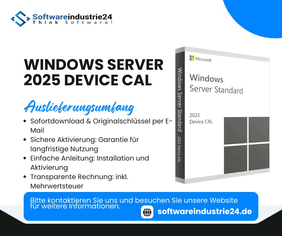 Softwareindust's tweet image. Sparen Sie IT-Kosten &amp;amp; vereinfachen Sie die Lizenzverwaltung mit der Windows Server 2025 Device CAL von Softwareindustrie24 – ideal für Geräte mit mehreren Nutzern. softwareindustrie24.de/windows-server…
 #WindowsServer2025 #DeviceCAL #ITlizenzierung #Softwareindustrie24 #EnterpriseIT