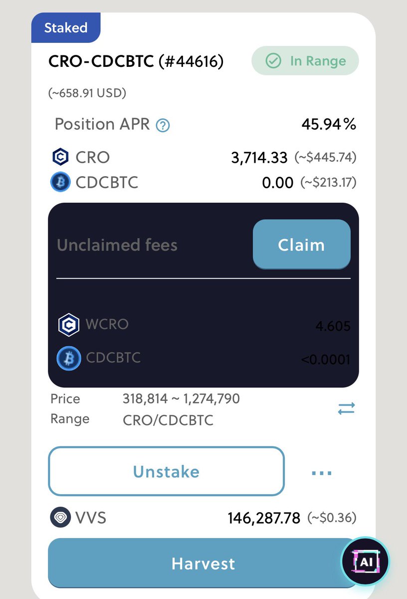 mochilaMcfly's tweet photo. @cro_gery Es momento de seguir acumulando, yo hace poco empecé una pool en @VVS_finance de CRO/CDCBTC con mis ganancias del cashback https://t.co/lFXLLc8Sz5