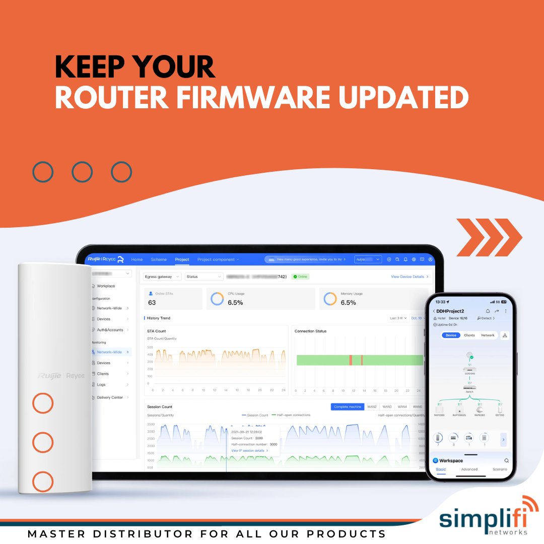 SimplifiNetwork's tweet image. When too many devices connect to your Wi-Fi, speed and stability can drop fast. 

Here’s how to keep every device connected, smoothly and securely:

📍Place router centrally
🔄Update firmware regularly
🌐Use dual-band (2.4GHz + 5GHz)

#TechTips #WiFiOptimization