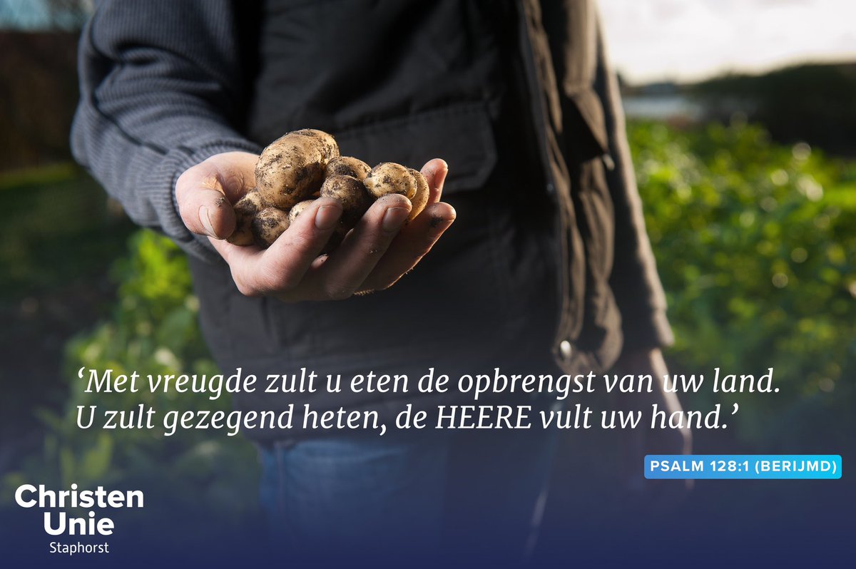 CUstaphorst's tweet image. Dankdag voor Gewas &amp;amp; Arbeid

Welzalig zullen wezen wie in Gods wegen gaan. Al wie de HERE vrezen, geeft Hij een rijk bestaan. Met vreugde zult u eten de opbrengst van uw land. U zult gezegend heten, de HEERE vult uw hand.

Psalm 128 vers 1 (berijmd)