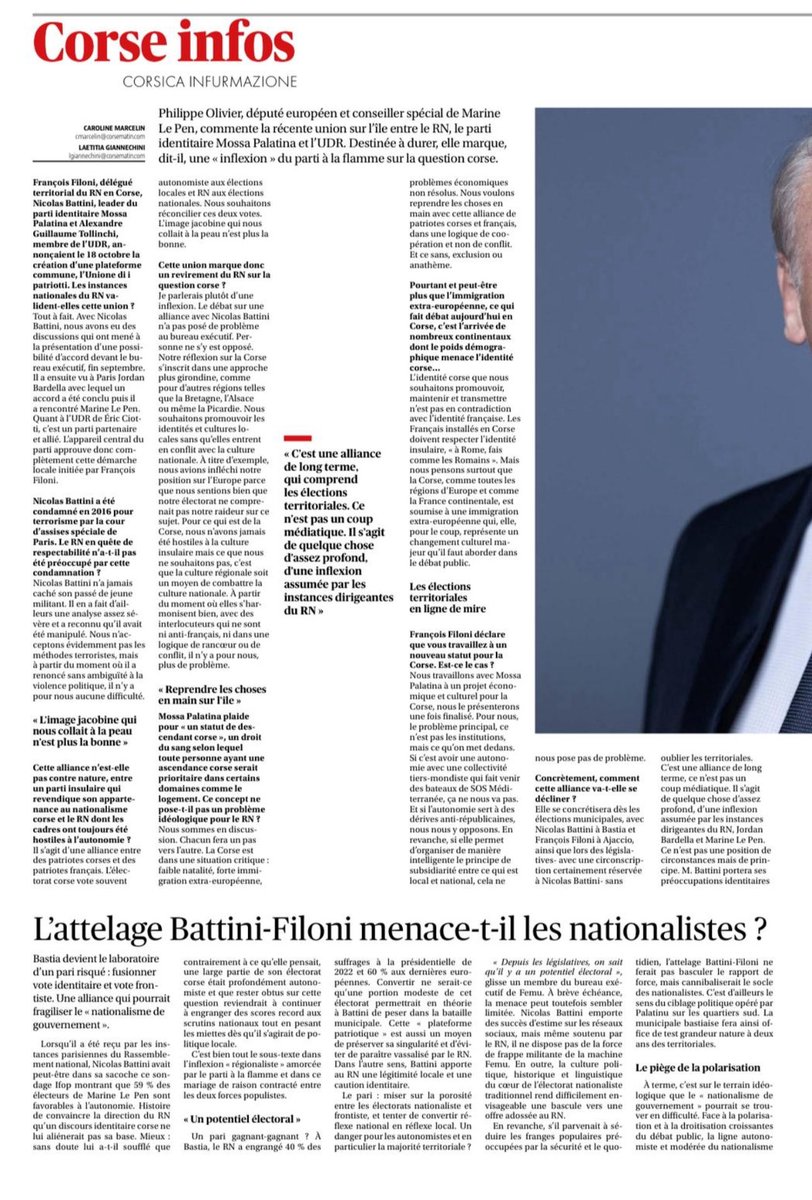 Mon interview à Corse Matin sur l’alliance entre le RN et le mouvement Mossa Palatina de ⁦<a href="/BattiniNiculaiu/">Nicolas Battini</a>⁩, une alliance entre patriotes français et patriotes corses. 

Nous allons proposer aux Corses une vraie alternative !