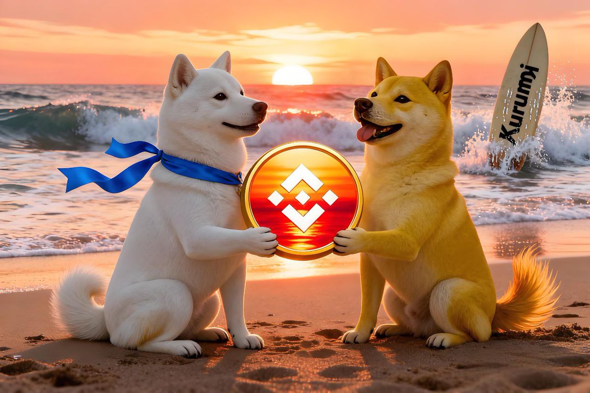 狗狗币与 Kurumi 狗在海滩上手持硬币的梗图