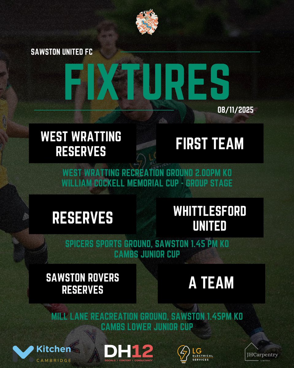 Weekend fixtures with all 3 teams in cup action! 🏆 #SUFC #SawstonUnitedFC #Football