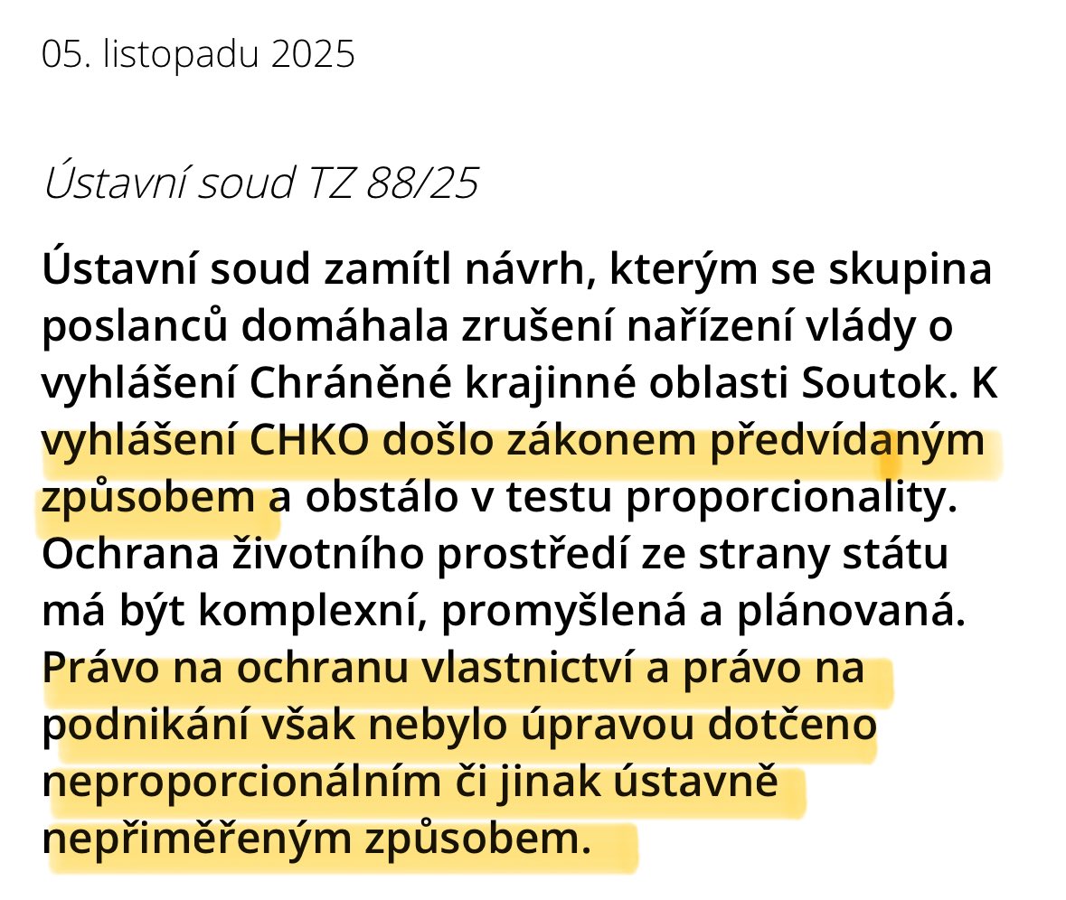 Ústavní soud k vyhlášení CHKO Soutok. 

Jsem zvědav, jak se s argumentací ÚS vypořádá kandidát na ministra životního prostředí.

🔗 usoud.cz/aktualne/navrh…