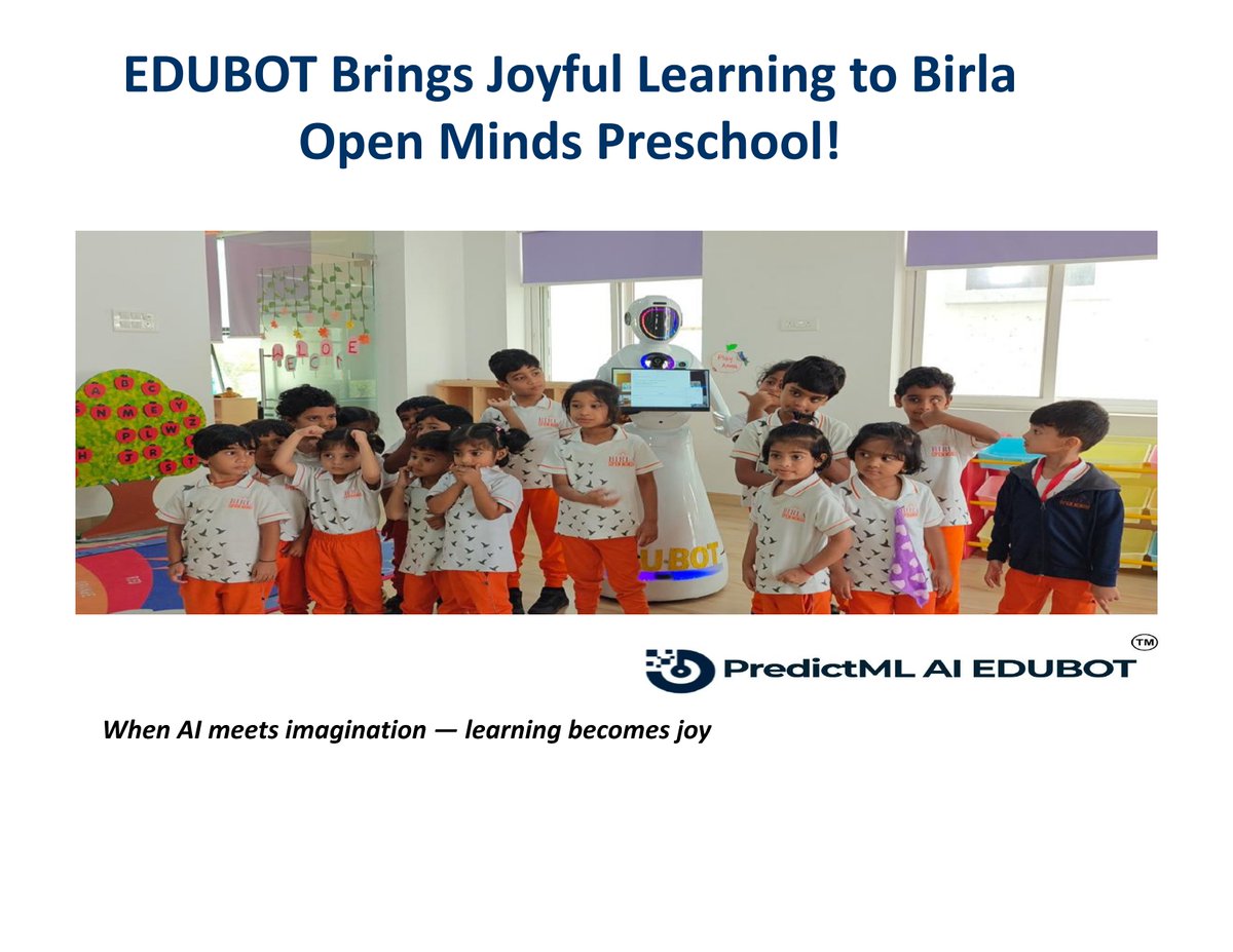 repr482636's tweet image. Our Humanoid Teacher EDUBOT conducted an interactive learning session at Birla Open Minds Preschool, Gachibowli — making early learning engaging and joyful.

AI can create meaningful classroom experiences. ✨

#FutureOfLearning #PredictML #EdTech #EDUBOT #CSR #AIinEducation #AI