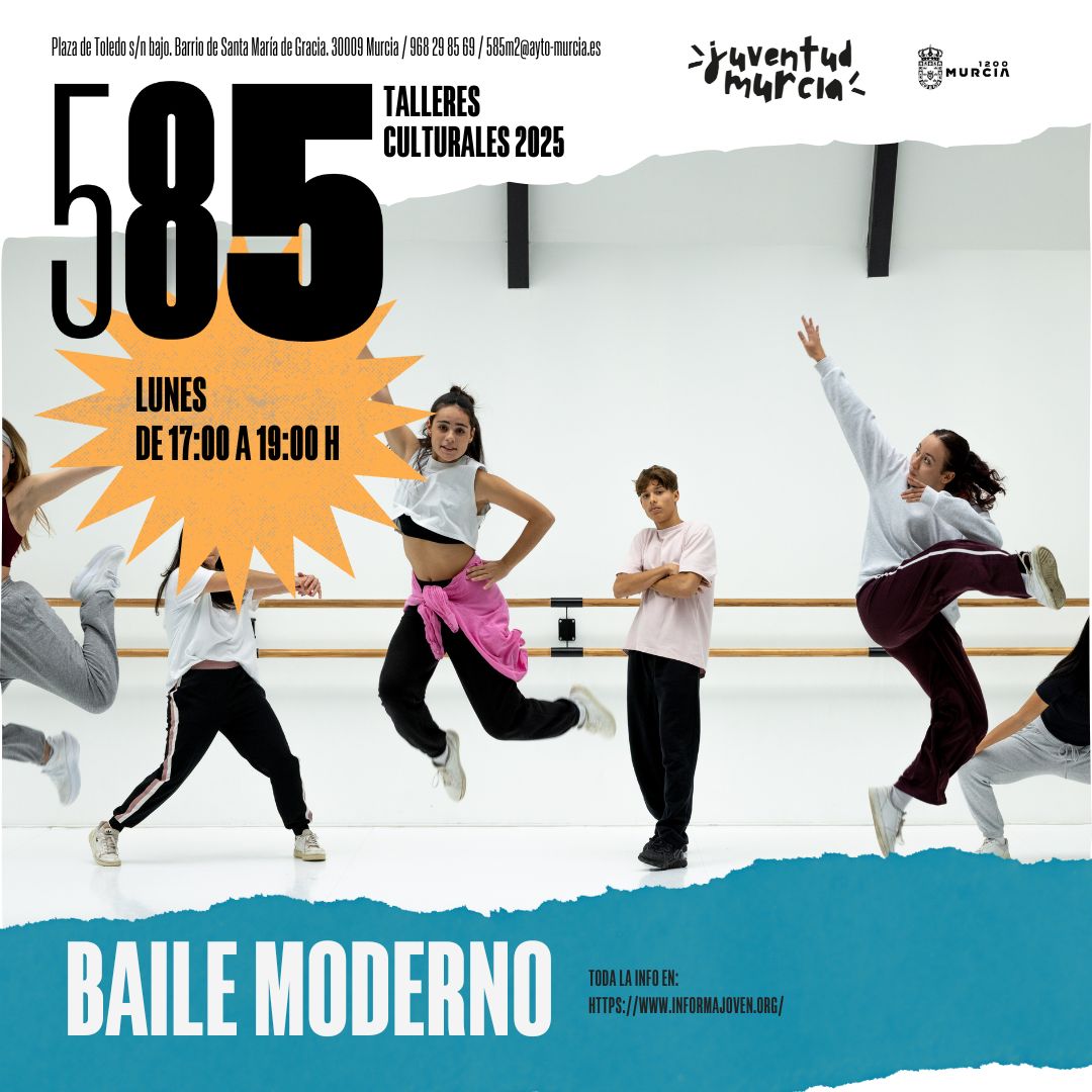 💃Taller de BAILE MODERNO en el Espacio Joven 585 de Murcia. ¡Te esperamos! todos los lunes. MÁS INFO sobre nuestros talleres ✏️: informajoven.org/juventud/espac…