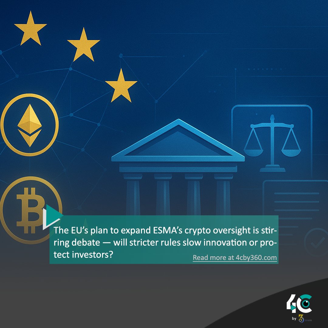 4cby360's tweet image. ⚖️ Innovation vs. regulation!
The EU’s plan to expand ESMA’s crypto oversight is stirring debate.
4cby360.com/eu-expand-esma…
#CryptoRegulation #ESMA #EUBlockchain #FintechPolicy #DigitalAssets #DeFi #CryptoCompliance #BlockchainNews #CryptoInnovation #CryptoNews