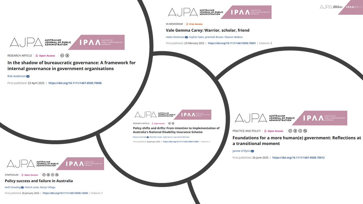AusJPA's tweet image. 🧐 Which are the "most-read" "top-5" articles published in 2025 ❓

You have been reading #PolicySuccess &amp;amp; #failure, foundations of a #HumaneGovernment, #BureaucraticGovernance, #PolicyImplementation &amp;amp; In Memoriam #GemmaCarey👇

onlinelibrary.wiley.com/journal/146785…