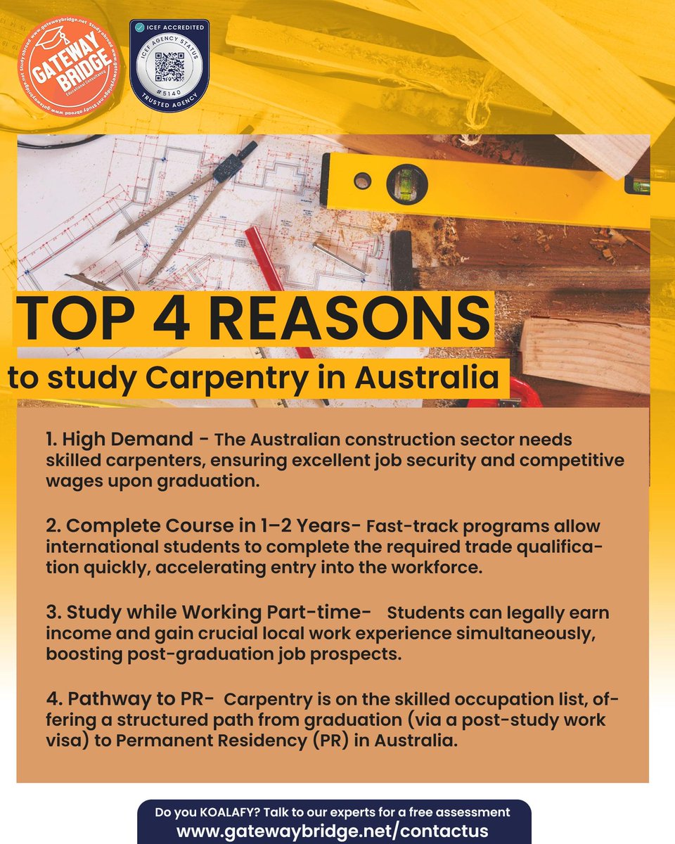 gatewaybridge's tweet image. If you’re weighing your study options, taking the 𝐂𝐞𝐫𝐭𝐢𝐟𝐢𝐜𝐚𝐭𝐞 𝐈𝐈𝐈 𝐢𝐧 𝐂𝐚𝐫𝐩𝐞𝐧𝐭𝐫𝐲 𝐢𝐧 𝐀𝐮𝐬𝐭𝐫𝐚𝐥𝐢𝐚 isn’t just a fallback — it’s a strategic career move. 

gatewaybridge.net/contactus

#gatewaybridgeedu #Carpentry