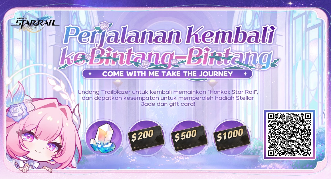 Trailblazer yang Kembali dapat menghubungkan kode undangan dan log in ke game untuk memenangkan Stellar Jade, Gift Card, dan hadiah kejutan lainnya!