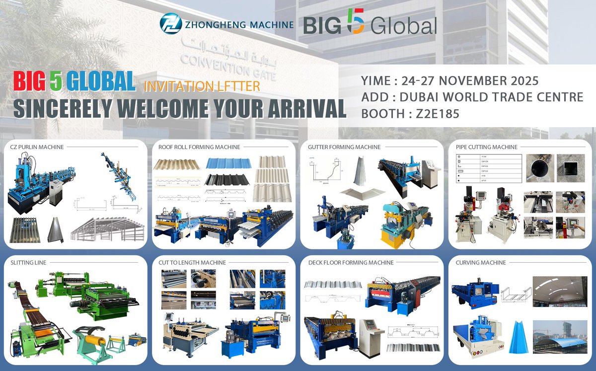 SunnyZH777's tweet image. We are excited to announce that our team will be at The Big 5 Dubai, the largest construction event in the Middle East! 📷
📷 Dates: November 24-27, 2025
📷 Location: Dubai World Trade Centre, UAE
Booth：Z2E185
See you there!
#Big5Dubai #RollFormingMachine #ConstructionMachinery