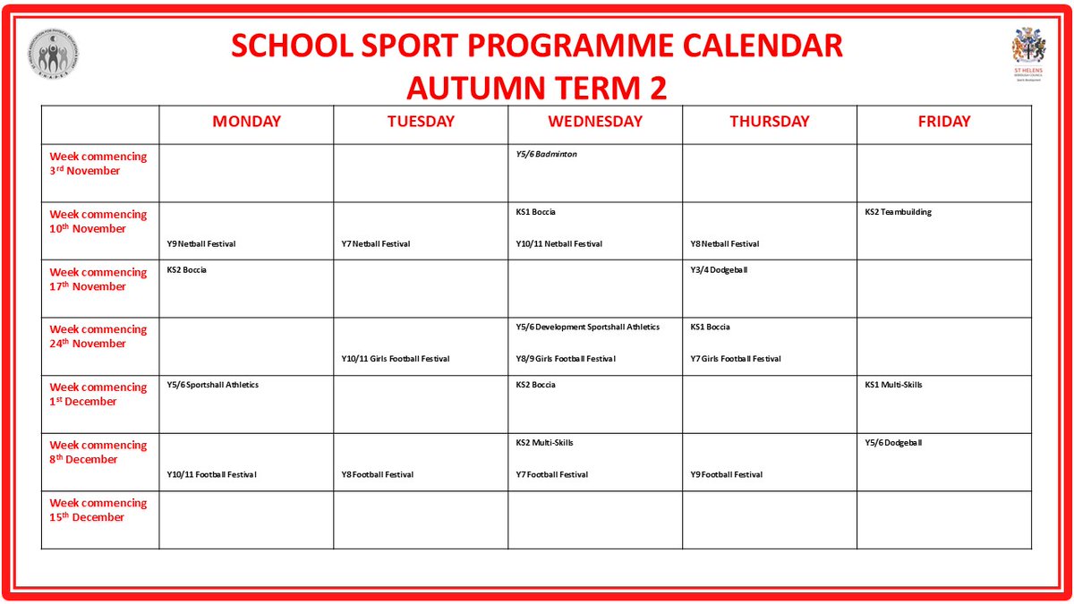 We had a busy start to the year last half term with 36 events and 2222 pupils taking part!

Our events for Autumn 2 start today. We've got plenty happening over the next few weeks, take a look below 👇