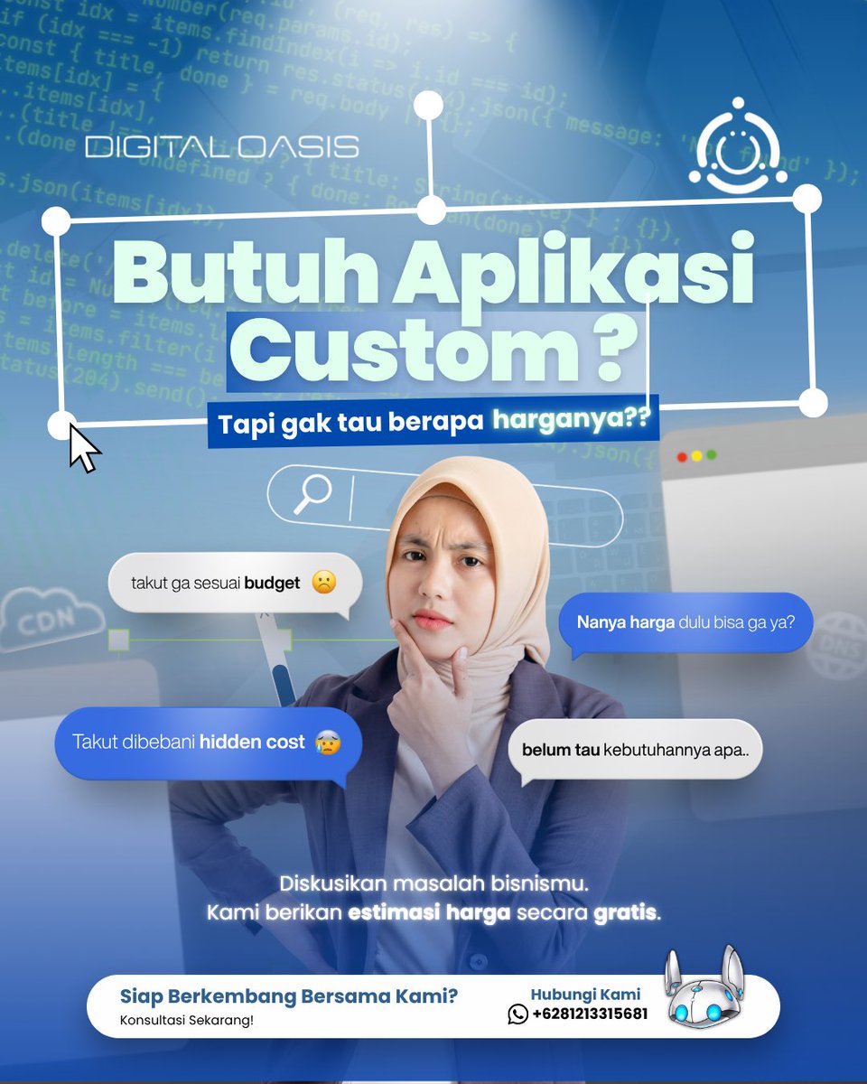 DigitalOasisID's tweet image. Transparansi dan kejelasan itu penting.
Makanya, sebelum mulai project, kami bantu kamu pahami kebutuhan dan kisaran biaya dulu 💬

Di Digital Oasis, kamu bisa konsultasi gratis dan dapatkan estimasi harga awal tanpa biaya tambahan 

#DigitalOasis #KonsultanIT #CustomApp