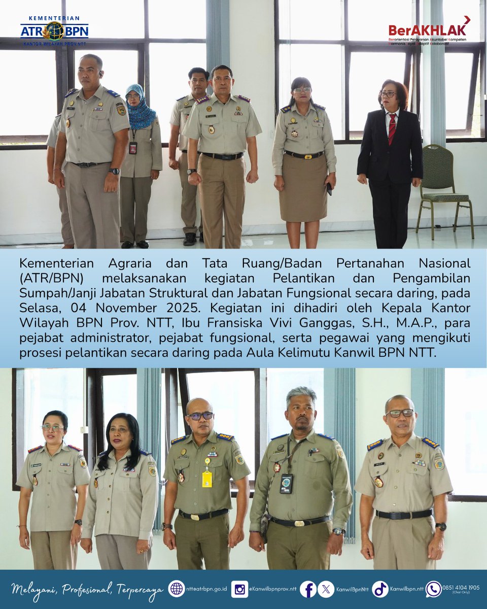 kantahalor's tweet image. #Reposting instagram.com/kanwilbpnprov.…
Kementerian Agraria dan Tata Ruang/Badan Pertanahan Nasional (ATR/BPN) melaksanakan pelantikan dan pengambilan sumpah/janji jabatan struktural serta jabatan fungsional secara daring pada Selasa (4/11).