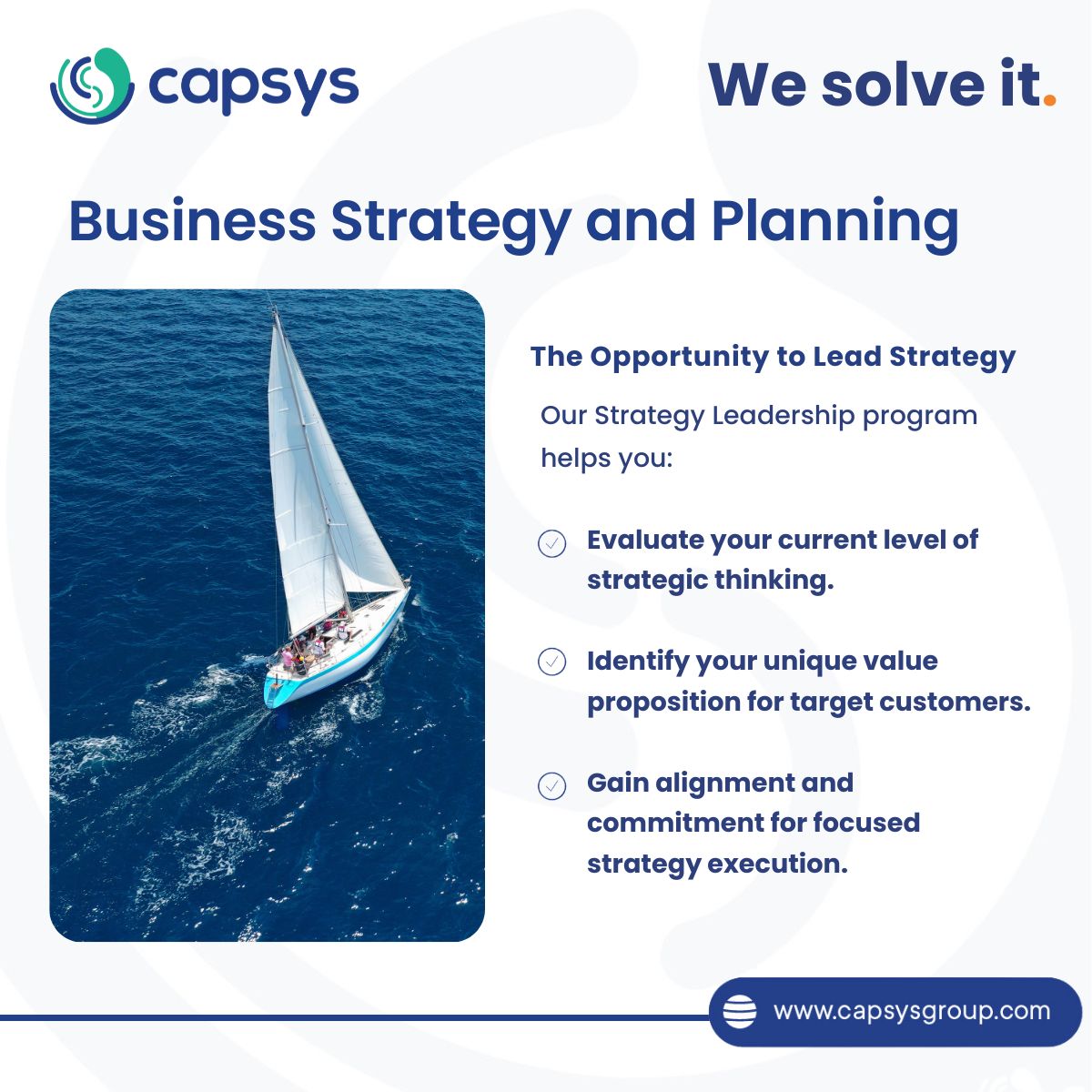Our experience can assist your company in enhancing the quality of your business planning. Let us help you take your strategic planning to the next level.

capsysgroup.com/business-strat…

#BusinessStrategy #StrategicPlanning #GrowthStrategy
