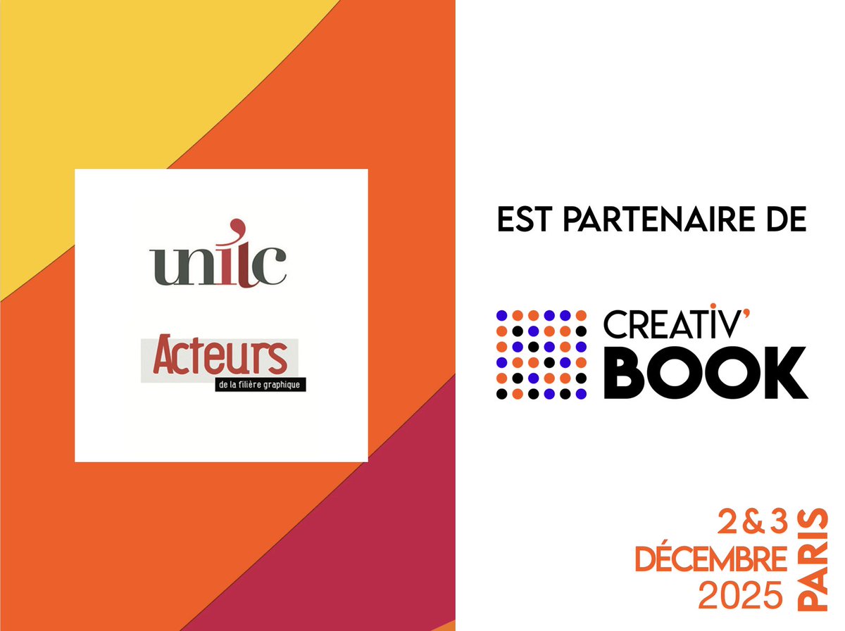 [PARTENAIRE🤝]
Nous remercions <a href="/uniic_org/">UNIIC</a>, pour son soutien à cette 7e édition inédite de #creativbook ! 
Il publie 4 fois par an le magazine Acteurs de la filière graphique.
 
🗓 Rendez-vous les 2 &amp; 3 décembre à Paris
👉 Inscription gratuite ici : urlr.me/T5hzwV