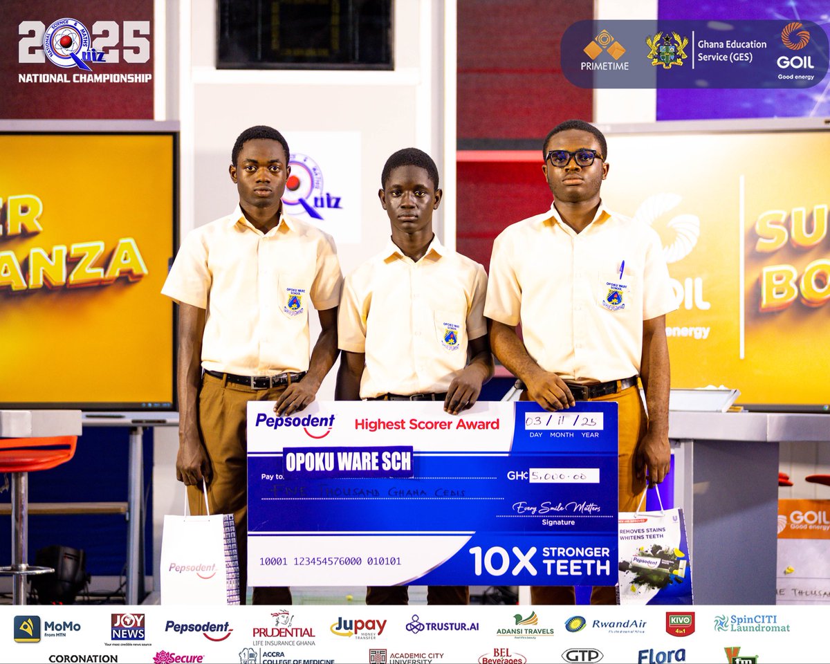 NSMQGhana's tweet image. Opoku Ware School with 48 points at the end of their contest emerged as the highest scorer of the day.

Congratulations on earning the @Pepsodent_ghana Highest Scorer Award of GH₵ 5,000.00.

#NSMQ2025 #NSMQSemis #Primetime