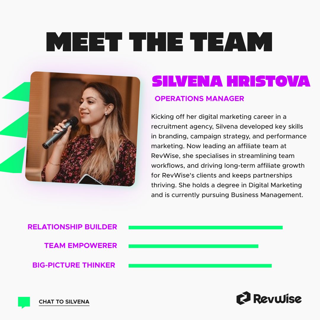 Meet the Team: Silvena – Operations Manager at RevWise👩‍💻

She’s a brilliant operator and an even better teammate — and RevWise is stronger with her in it📢

#MeetTheTeam #AffiliateMarketing #Leadership #RevWise #TeamLeader #PerformanceMarketing