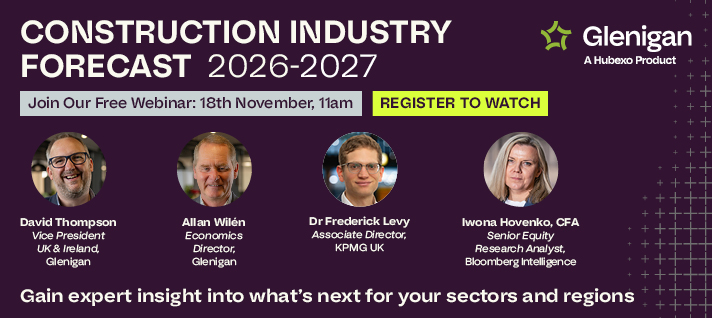 Construction leaders: What’s ahead for 2026–2027?
📅 Join Glenigan’s Forecast Webinar on 18 November 
🔍 Expert insights from Glenigan, KPMG UK, and Bloomberg Intelligence.
🎁 Free forecast report for all attendees
👉 Register today! ow.ly/H7bN50XmAoK