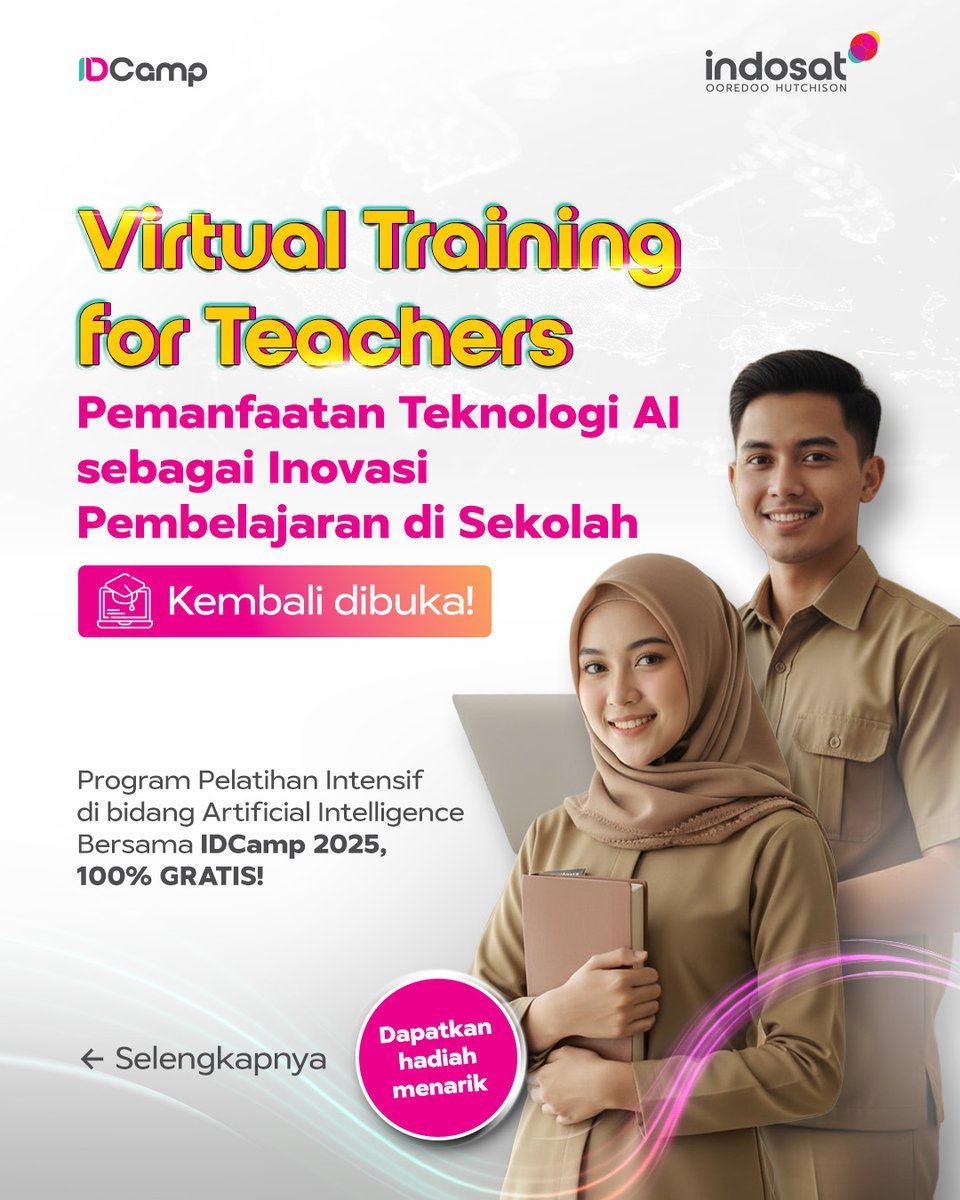 dicoding's tweet image. ✨Kabar gembira untuk para seluruh guru di Indonesia.

Indosat Ooredoo Hutchison Digital Camp (IDCamp) 2025 kembali mengundang para bapak/ibu guru dalam Virtual Training for Teachers IDCamp 2025!

#DicodingThread