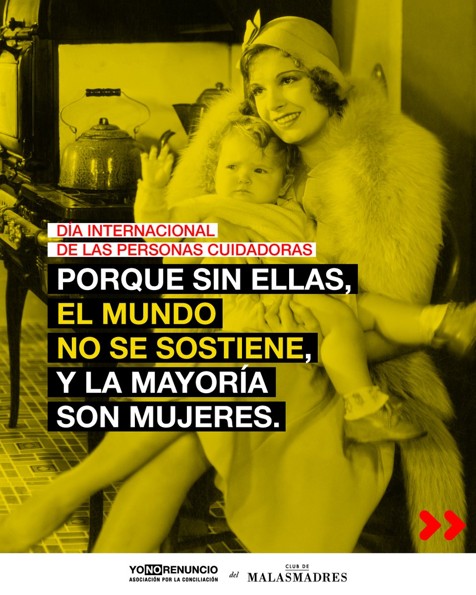 malasmadres's tweet image. 💛 Día Internacional de las Personas Cuidadoras
Sin ellas, el mundo no se sostiene.
Y la mayoría son mujeres.

📊 El 37% cuida de hijos/as de forma habitual frente al 5,6% de hombres.
📊 El 64% de quienes cuidan de mayores son mujeres.

#YoNoRenuncio #Cuidados