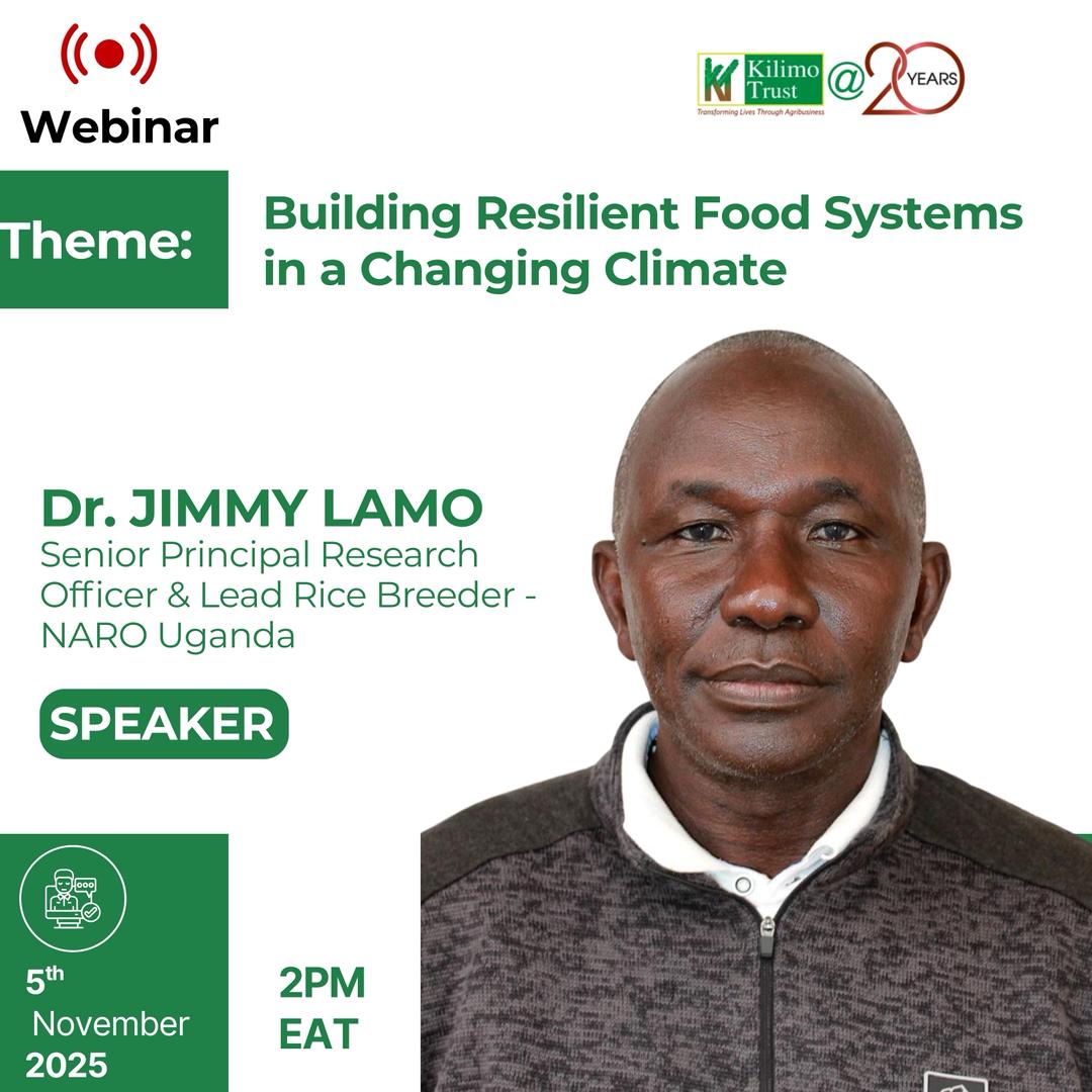 kilimoEAC's tweet photo. Meet the Speaker!

Dr. Jimmy, Senior Principal Research Officer &amp; Lead Rice Breeder at @narouganda, joins webinar “Building Resilient Food Systems in a Changing Climate” to share how agricultural research strengthens climate resilience in food systems.
🔗: https://t.co/6quu4oDxI2 https://t.co/3KF6fFTdkv