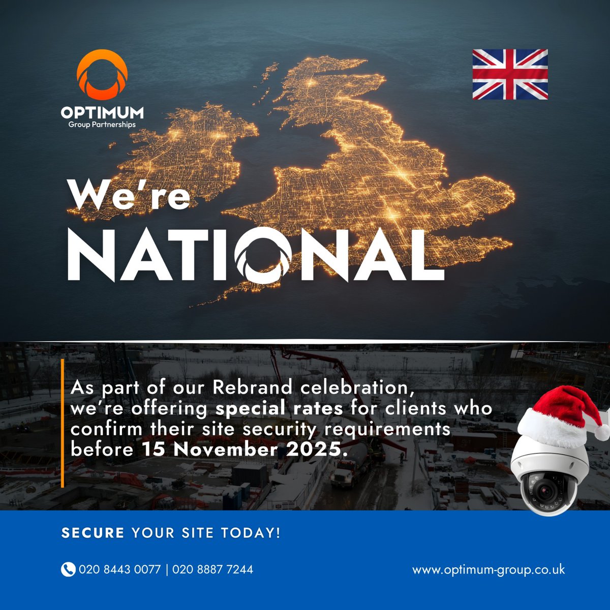 OPartnerships's tweet image. We’ve gone national! Optimum Group now covers all of England .
Book your site security before 15 Nov to lock in our special rebrand rate.
#OptimumGroup #Security #NationalCoverage #UKSecurity #SecuritySolutions