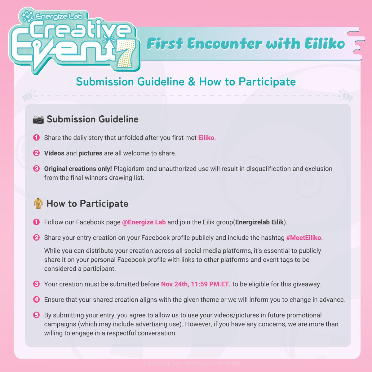 EnergizeLab's tweet image. 🌸Our E-vent is still going! So many stories have already touched our hearts—each one feels like a little postcard from real life, full of warmth between you and your tiny bot buddy. 💕
It’s not too late to share your own moment with Eiliko! Post with #MeetEiliko by Nov 24th.