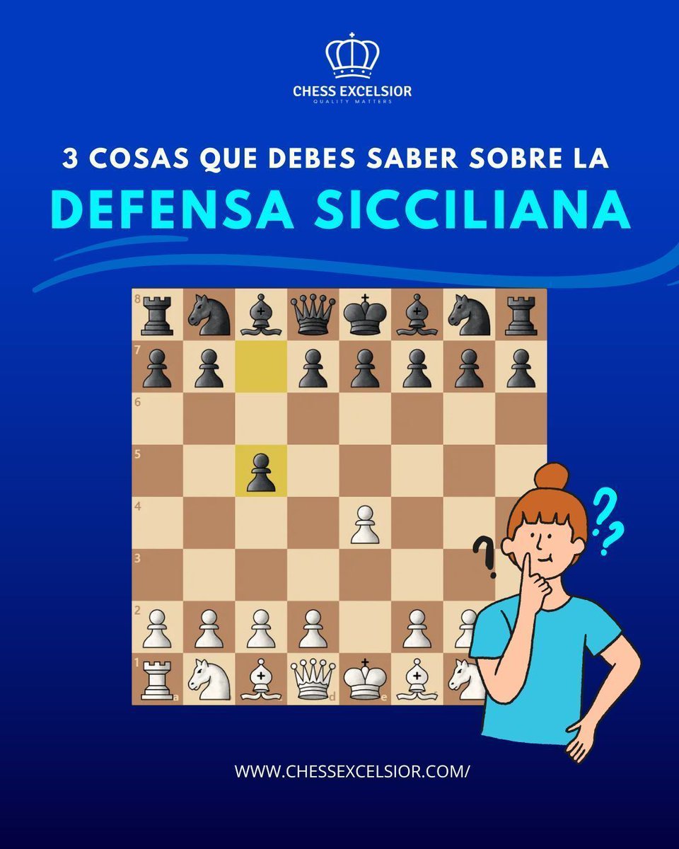 ChessExcelsior's tweet image. ♟️ 3 Claves de la Defensa Siciliana

1️⃣ Controla el centro a su manera: 1...c5 → lucha por d4.
2️⃣ Crea asimetría → partidas dinámicas y chances de ganar.
3️⃣ Muchas variantes (Najdorf, Dragón...) → elige tu estilo.

🔥 Si buscas ganar con negras, la Siciliana es tu amiga.