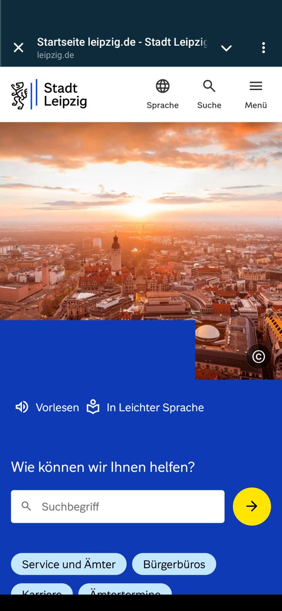 Desamii's tweet photo. Die @StadtLeipzig hat eine neue Webseite. Sie schaut aus als würde man sich dort mit einem Klick nen Virus einfangen. Die Gestaltung ist ein Unfall mit Totalschaden. 
Goldener Schnitt? Was das? Wie Buttons?
"Form follows Function" wurde auch völlig ignoriert. https://t.co/rEqe9zENYi