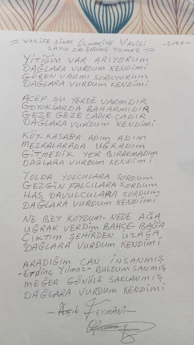 Aşık Feymani Amcam Bana Şiir Yazmış, Eline, Emeğine Sağlık.
