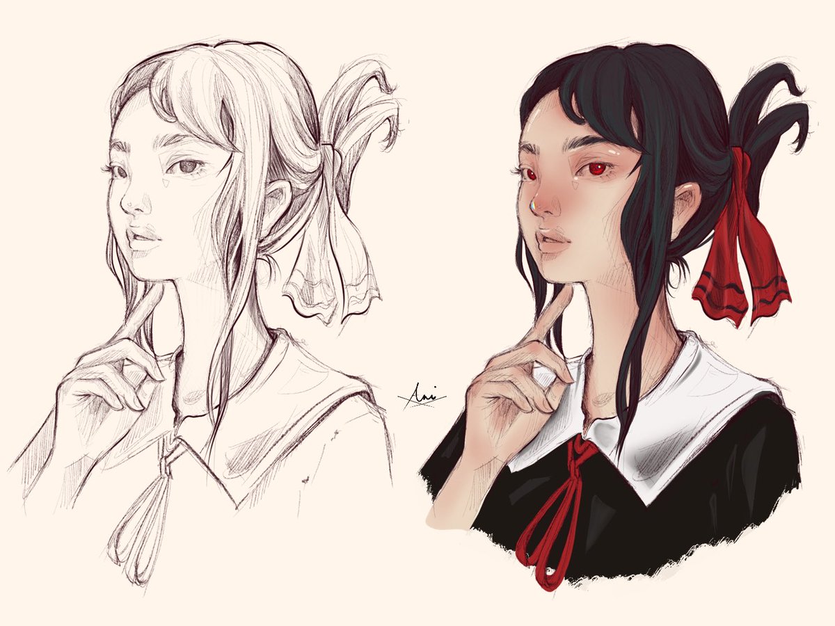 AnizzaSotero's tweet photo. Sketch or colored version ๐คง which one do you like more? โจMy take on Kaguya Shinomiya from Love in War.๐ซ โจShe always gives a mix of grace, mystery, and something unspoken. Tried to capture that in both the lines and the colors. โจ#LoveInWar #Fanart #SketchToColor #DigitalArt https://t.co/rL4bAu3JsL