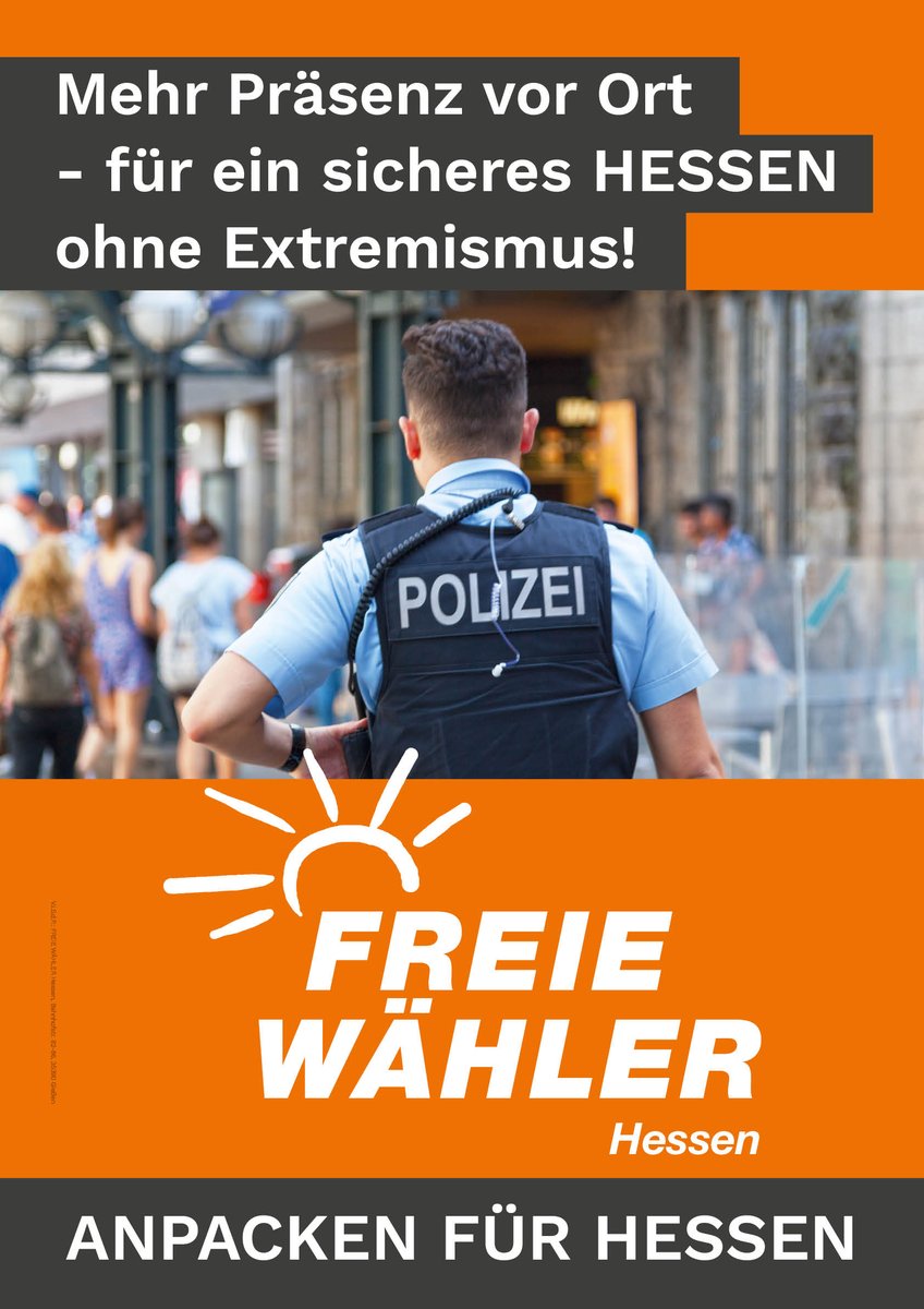 Mehr Polizeipräsenz vor Ort – für ein sicheres Hessen ohne Extremismus!

freiewaehler-hessen.de/aktuelles/beit…

#FreieWähler #Hessen #Kommunalwahl #Sicherheit #Polizei #Extremismus #orangepower #AnpackenFürHessen