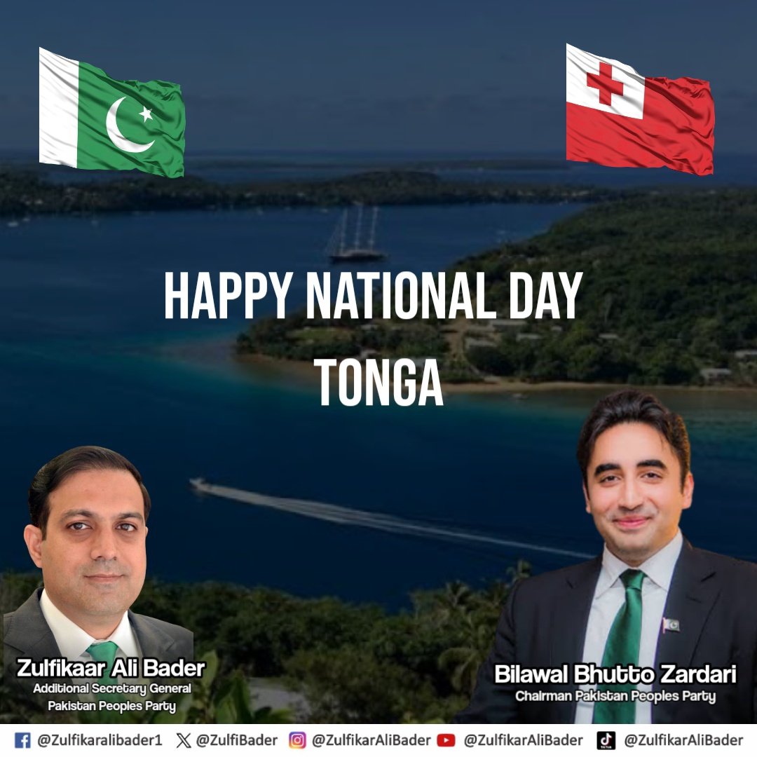 ZulfiBader's tweet image. On the occasion of National Day of the Kingdom of #Tonga, we extend our heartiest felicitations to its people and Government. 

@PakinNewZealand 
@TongaMfa 

🇵🇰🤝🇹🇴
