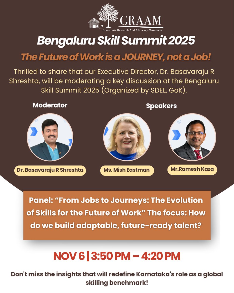 Dr.Basavaraju R Shreshta <a href="/r_basavaraju/">Dr. Basavaraju R Shreshta</a>  will be moderating a panel discussion on the topic:
 🎯 “From Jobs to Journeys: The Evolution of Skills for the Future of Work”
 🗓️ 6th November 2025 | 3:50 PM – 4:20 PM