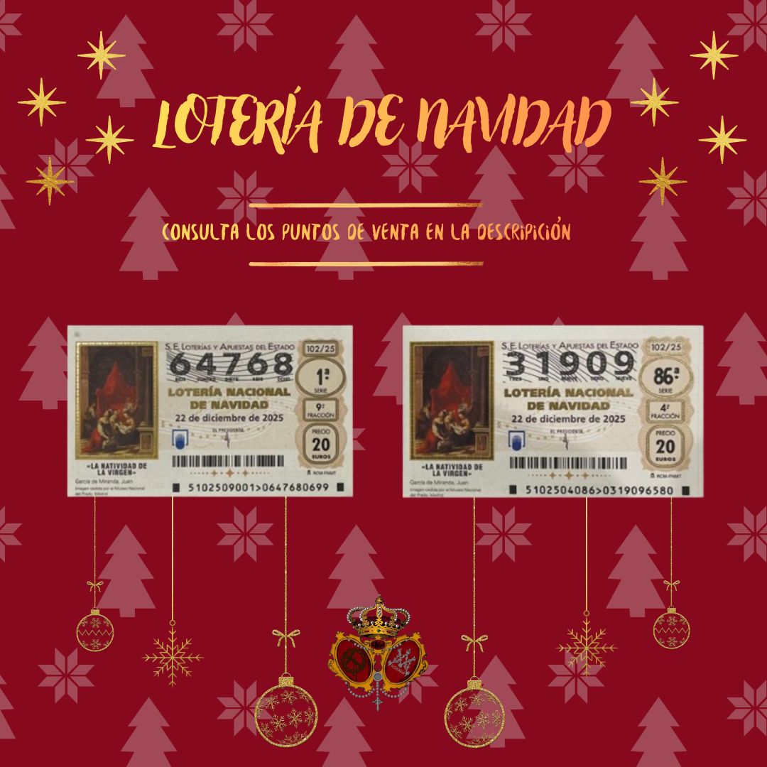 Ya está disponible la lotería del  Sorteo Extraordinario diciembre.  
Pregunta en los puntos de venta:
Frutas, Verduras y Frutos Secos Tomás y Loli  
Mercado Central, puesto 20
 ESTETEC (Manoli García) 
C/ Mesalina, 9, bajo
Noemí Vives Belleza Integral 
C/ Sant Miquel, 15, bajo