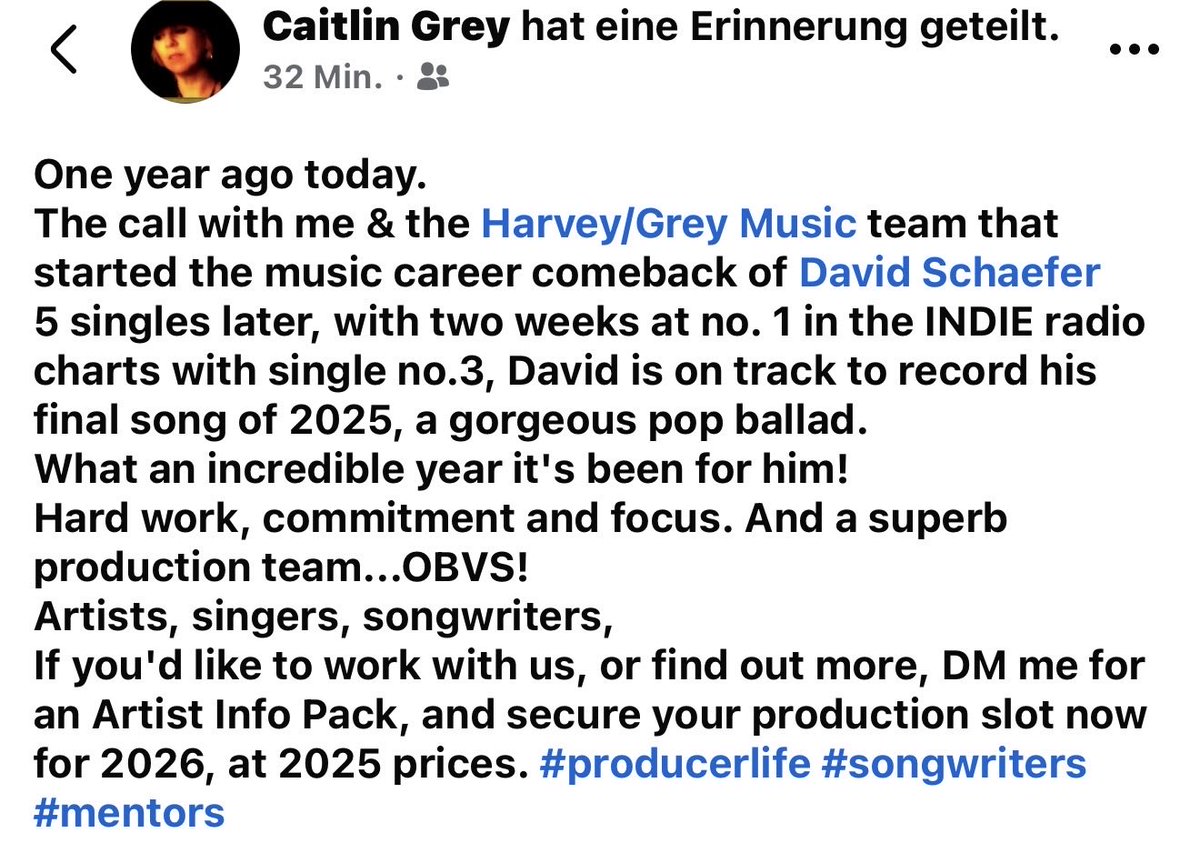 I’d like to thank you, <a href="/GreyCaitlin/">CaitlinGrey</a> <a href="/NHarvey44/">Neil Harvey</a> <a href="/Tracey_lawren/">Tracey</a> <a href="/HarveyGreyMus/">Harvey/Grey Music & The HG Collective</a> 
for everything you’ve done ✅ for me so far. Without you, there probably wouldn’t be a music comeback at all. You’ve helped me get closer to my goals and dreams, and for that, I’m eternally grateful.

I
