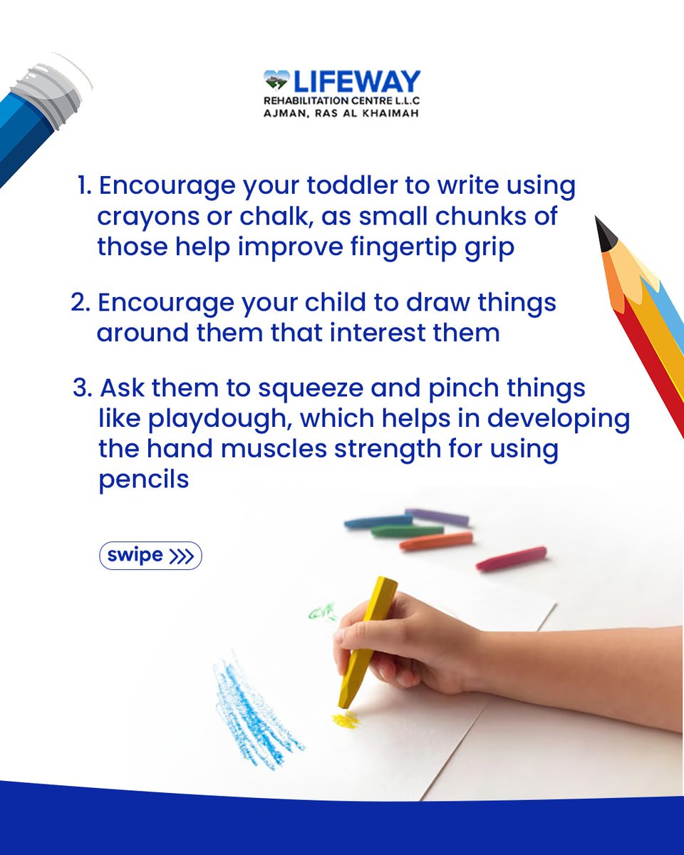 LifewayAjman's tweet image. Handwriting development begins long before the use of a pencil.
Here are some easy activities to support your child’s handwriting journey.

[Handwriting skills, Fine motor development, Parenting tips]
#handwritingtips #finemotorskills #earlychildhooddevelopment #parentingtips