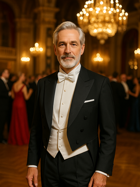🎩 WHITE TIE – die Königsdisziplin der festlichen Herrenkleidung. Der Frack: zeitlos, elegant, männlich, wertvoll. Der große Gesellschaftsanzug für Opernbälle, Staatsbankette &amp; Nobelpreisverleihungen. ✨

Bild: KI generiert