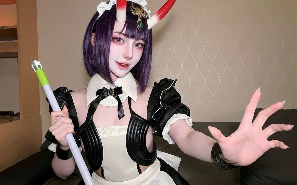 apple1nspring's tweet image. Sweetie, 
Leave the cleaning the room to cute Oni 👹❣️ #FGO  #酒呑童子 #cos