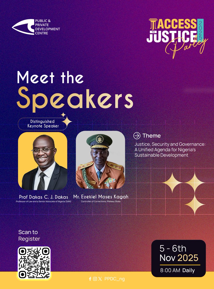 PPDC_ng's tweet image. Yes, our annual Access To Justice Parley is being held this year in Abuja, and you&apos;re encouraged to be a part of this historic gathering of legal minds in Nigeria.

Scan the QR code in the flyer attached to register to attend.

We can&apos;t wait to welcome you!…