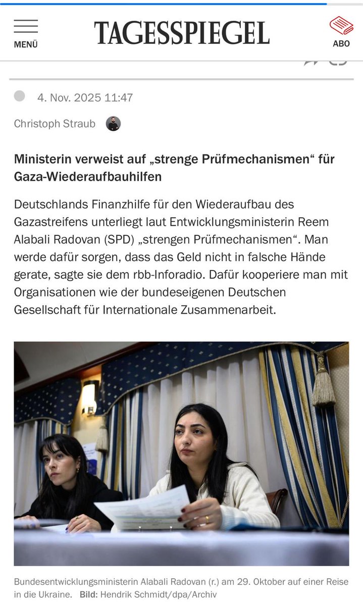 Alle Augen auf das Geld für Gaza!

Wir stehen an einem entscheidenden Punkt in Gaza.

Jede Maßnahme, ob humanitär oder politisch, muss dem 20-Punkte-Plan folgen: Entmilitarisierung, Ent-Hamas-Isierung und eine Zukunft der Hoffnung für die Region.

Kein Euro, auch kein deutsches