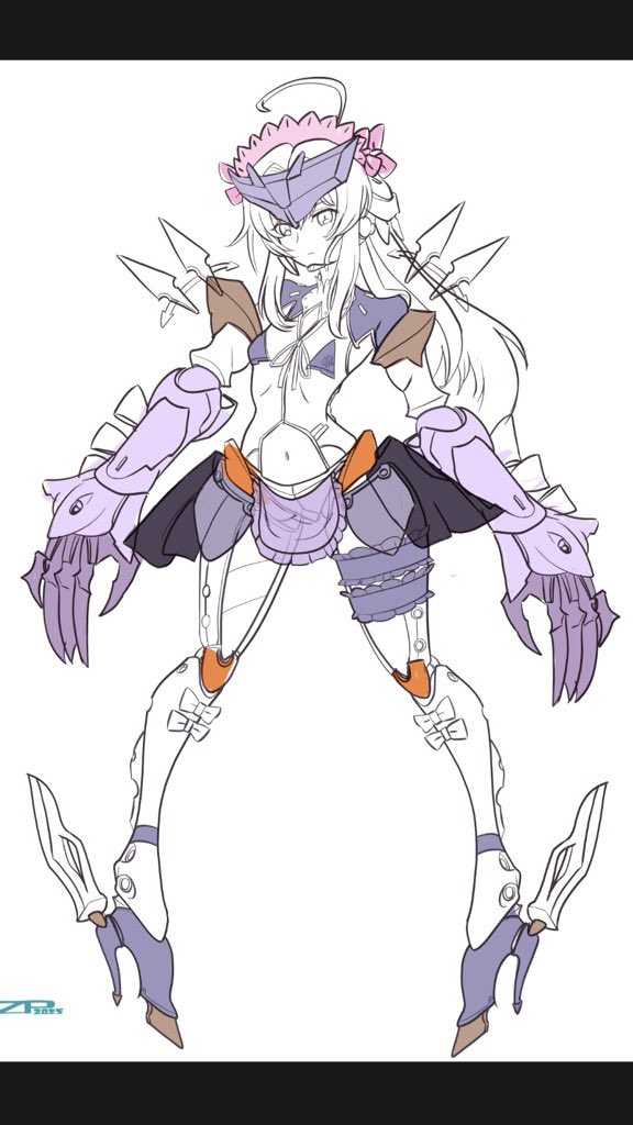 腕のデザイン詰め終わり。髪のアウトラインを作ったら塗ります～。 