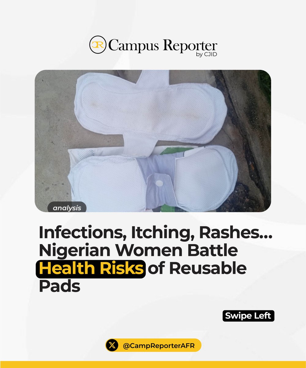 CampReporterAFR's tweet photo. In Nigeria, women rely on different menstrual management methods, with their choices often influenced by cost, availability, and awareness.

@Rose_line24 reports that women who use reusable pads may face an increased risk of infections and other health issues.

Read more: https://t.co/0e4mbr0ugM

#EWMC #CampusJournalism #GenderReality