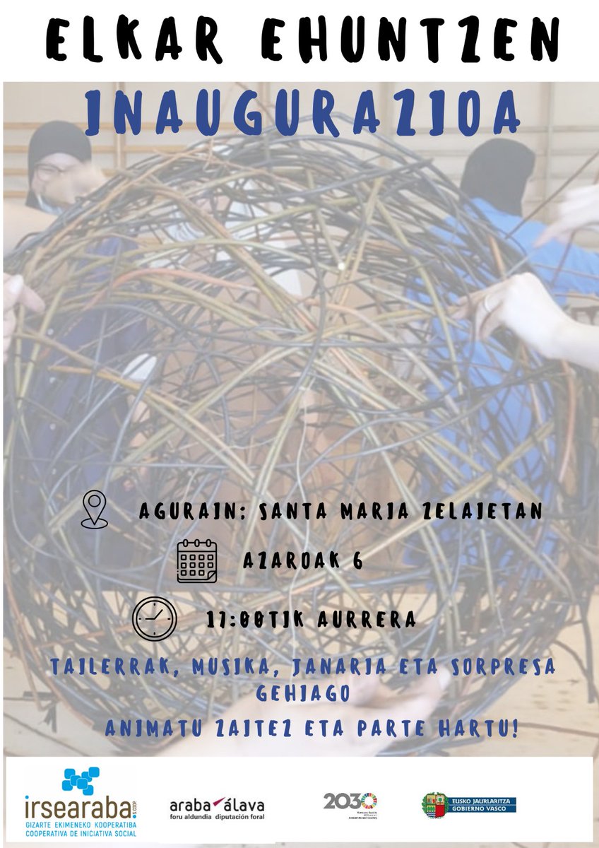 Elkar Ehuntzen - Inauguración

Agurain: Jardines Santa María el 6 de noviembre a partir de las 17:00