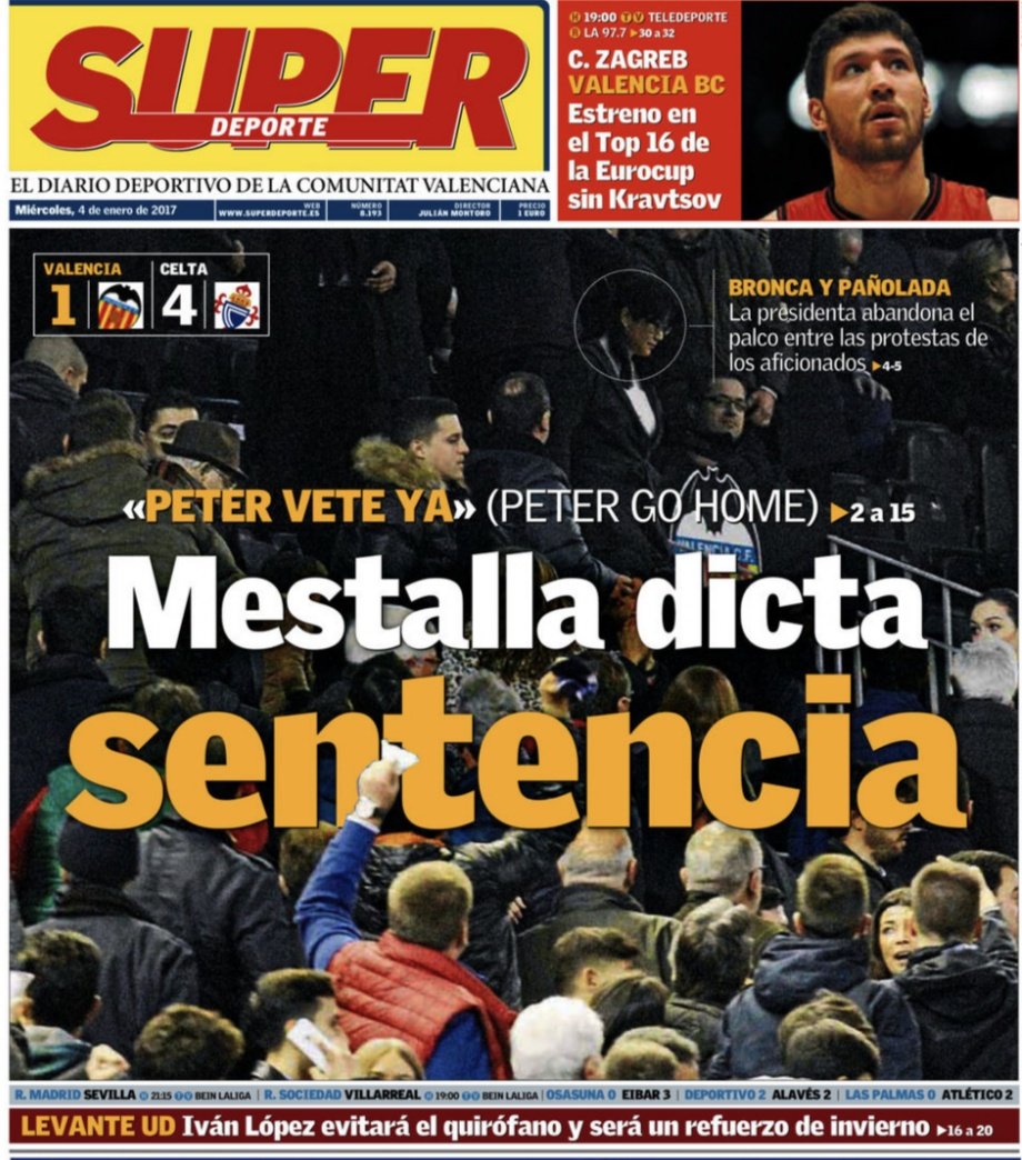 Enero 2017, Mestalla explota contra el palco con un VCF q cae en Copa goleado y bordeando el descenso, sólo un año después de jugar Champions,aquella presión provocó cambios aquel verano. Hoy,en descenso y mucho más degradado,Mestalla se abstiene de dictar aquellas sentencias...