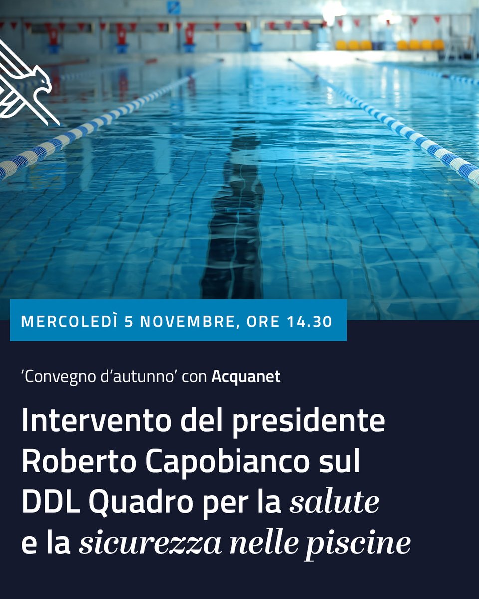 Il presidente <a href="/rob_capobianco/">Roberto Capobianco</a>, al fianco della nostra confederata Acquanet guidata da Rossana Prola, interviene oggi in un importante convegno di settore per illustrare il DDL per la sicurezza nelle piscine, presentato dal Ministro <a href="/Nello_Musumeci/">Nello Musumeci</a> .
