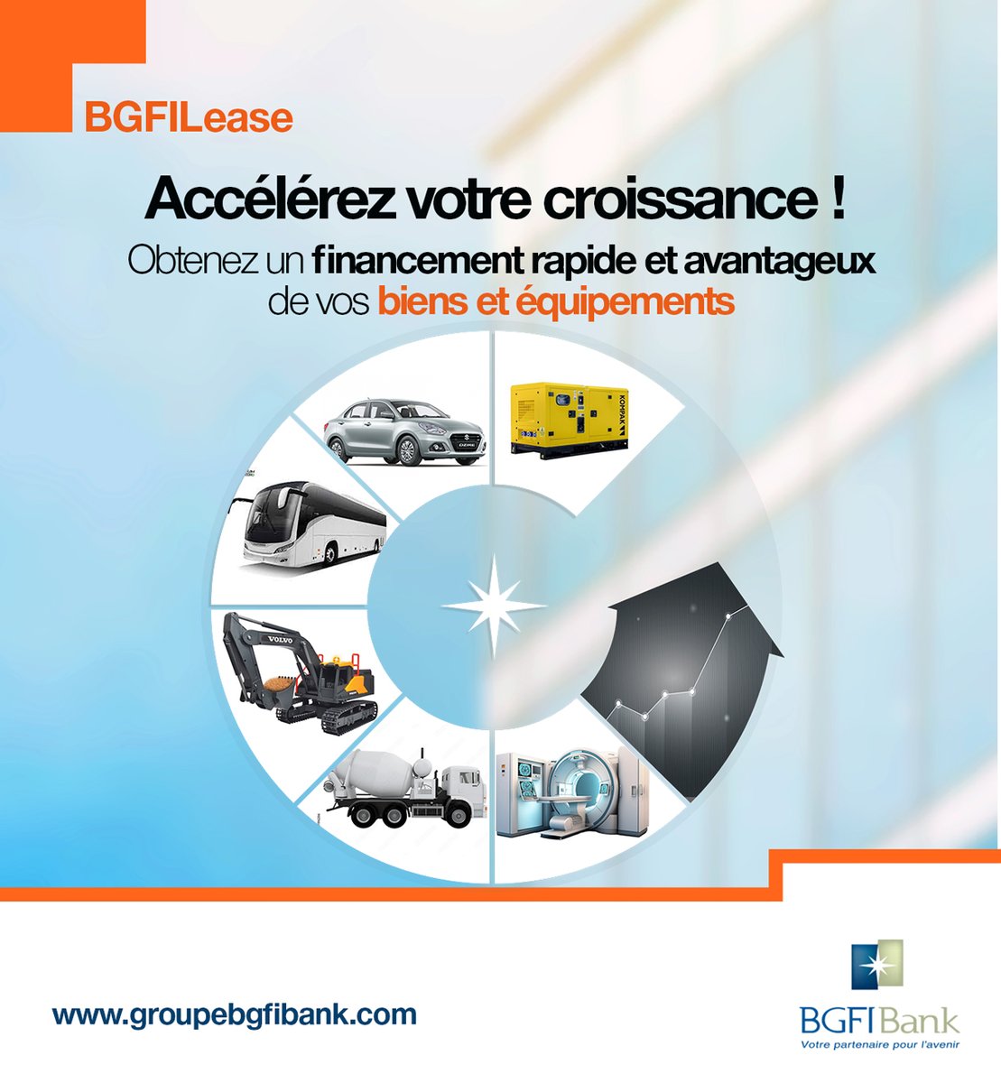 BGFIBankCI's tweet photo. Entreprises, PME-PMI, Professionnels, Particuliers, réalisez vos projets d’équipement en toute sérénité grâce à BGFILease, notre solution de financement locatif innovante.
Pour plus d'infos  👉   ☎ 27 22 50 80 70 . https://t.co/clfihgtsz2
