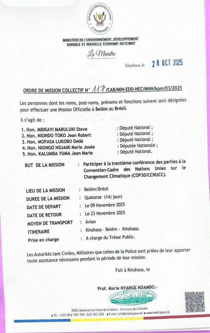#MOTUNA : Qui autorise ces abus de pouvoir et cette légèreté au sein du gouvernement Judith Suminwa ?"
1.​Violation du Règlement : Un Ministre se substitue au Président de l'Assemblée Nationale pour signer des ordres de mission pour une mission des Députés nationaux  à