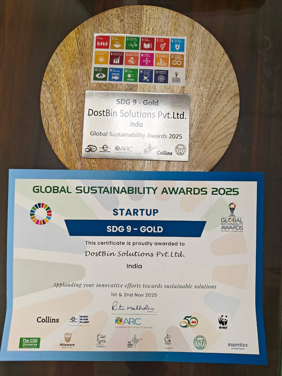 Dostbin4u's tweet image. We&apos;re excited to receive Gold Award for SDG in Startup category by Global Sustainability Awards (GSA) 2025, held at Miranda House, University of Delhi.

@zeetv @zee5 @shailichopra @ideabaazofficial @shethepeopletv 

#DOSTBIN #GSAAwards2025 #MirandaHouse #Delhi #DrSeemaSingh